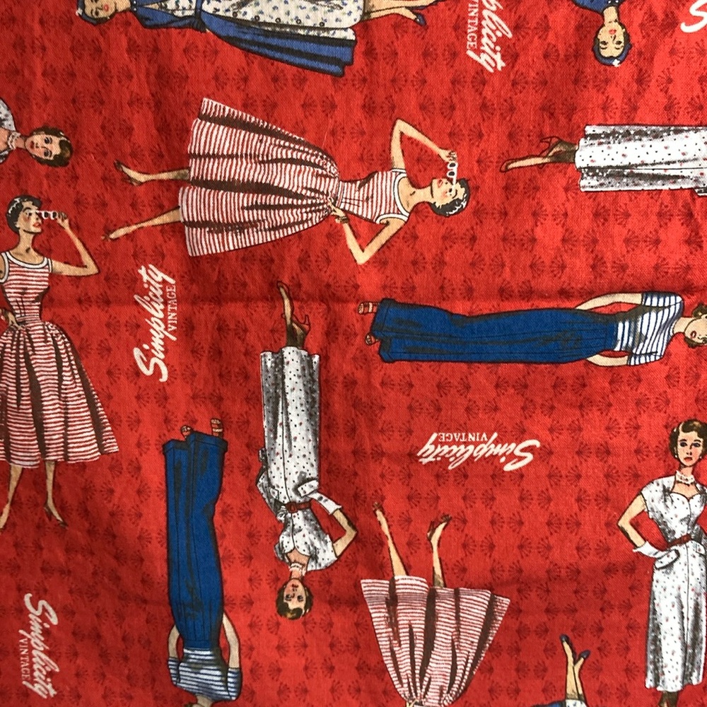 Joann Vintage Simplicity red fabric with‎ 1950’s dresses. 25 x 44 404